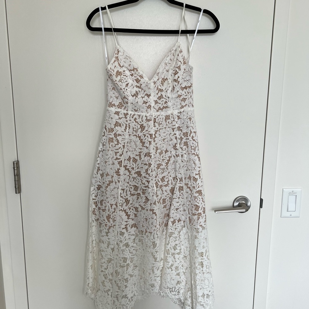 Lulus | One Wish White Lace Midi Dress | Size: xs
